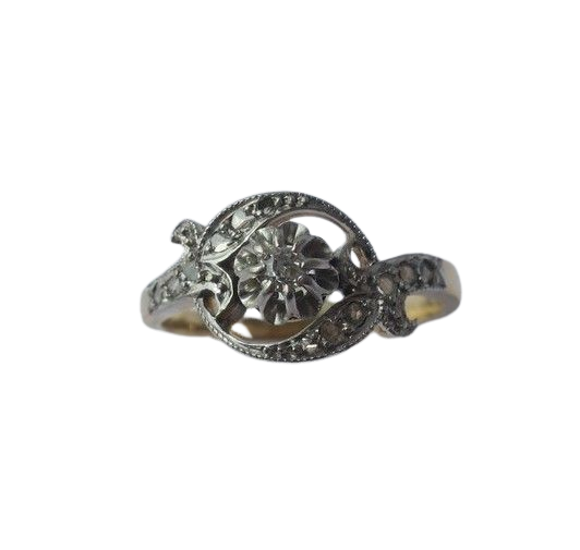 Art Nouveau ring with gold and diamonds platinum