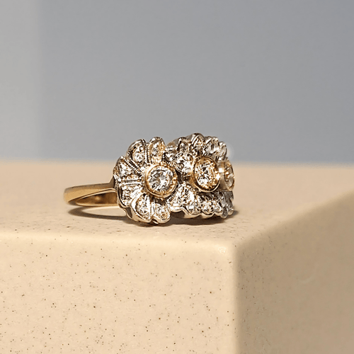 Ring 52.5 Ring Art Deco retro 1940s in 14-carat white gold and diamonds 58 Facettes 2601