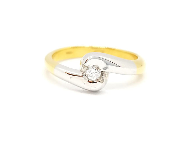 Bague 53 Bague solitaire bicolore en or jaune et or blanc 18 carats diamant 58 Facettes 730600CN