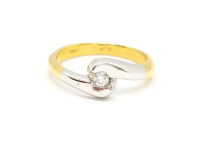 Bague 53 Bague solitaire bicolore en or jaune et or blanc 18 carats diamant 58 Facettes 730600CN