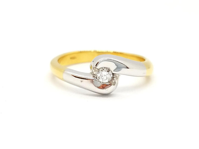 Bague 53 Bague solitaire bicolore en or jaune et or blanc 18 carats diamant 58 Facettes 730600CN