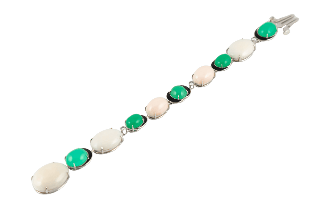 Bracelet Bracelet or gris serti de corail blanc et de chrysoprases 58 Facettes 175307