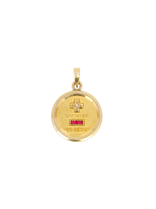 AUGIS - Round love medal More than yesterday less than tomorrow yellow gold diamond ruby