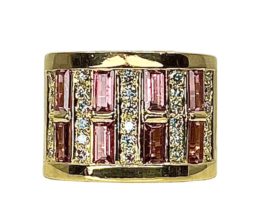 Bague 57 Bague or jaune tourmalines roses et diamants 58 Facettes AB403