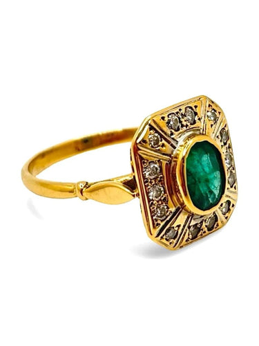 Bague 53.5 Bague en or jaune, émeraude 1 ct et diamants 0,15 ct 58 Facettes
