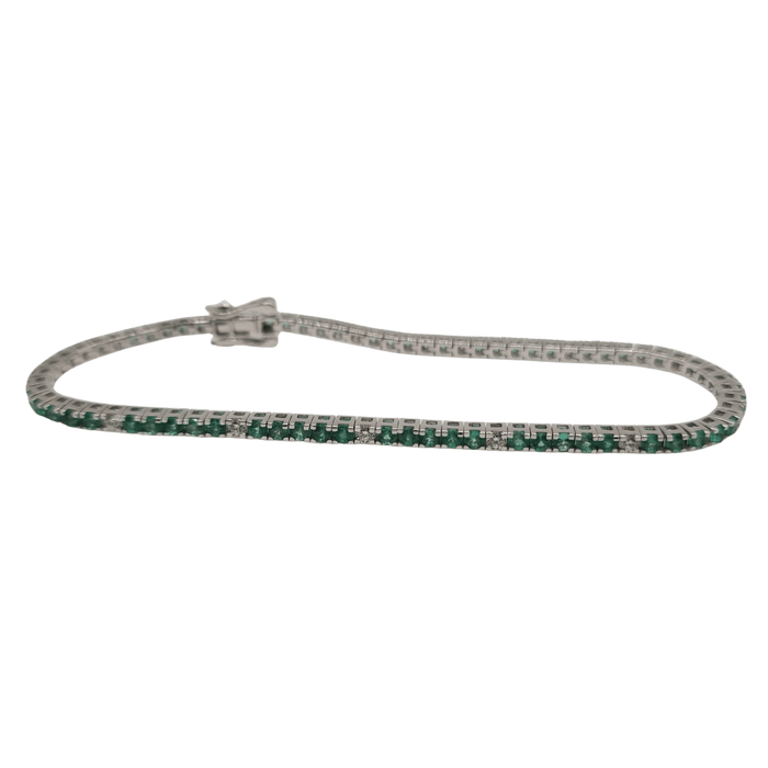 Bracelet Rivière or blanc sertie de diamants et émeraudes 58 Facettes