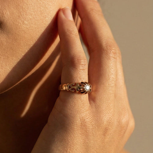 Ring 52 Ring Solitær antik i rosaguld 585 med gammel slebet diamant 0,13 ct 58 Facettes