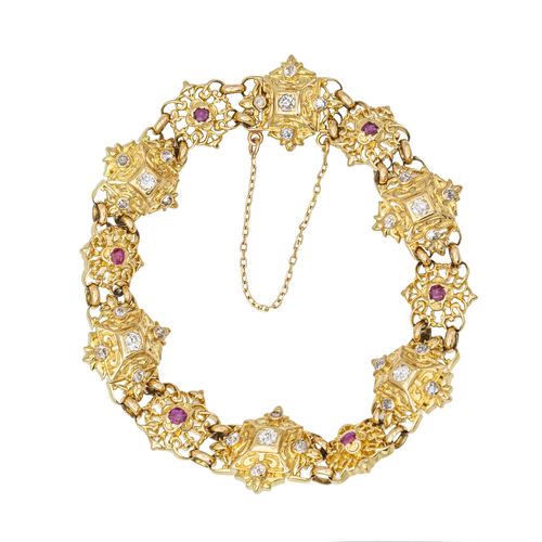 Bracelet Bracelet en or jaune 18 carats serti de diamants et rubis 58 Facettes 836609CN