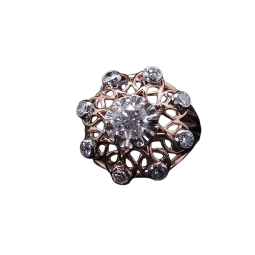 Bague 53 Bague rosace années 50 en or rose 18 carats et diamants 58 Facettes 3380
