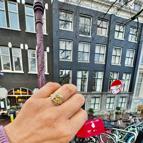 Bague 56 Bague en or jaune 18 carats avec citrine et diamants taille ancienne 58 Facettes CEDA8EA58E454F38BA09236B835669E4