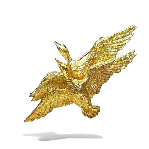 Broche Hermès - Broche « Canards » en or jaune et saphirs 58 Facettes