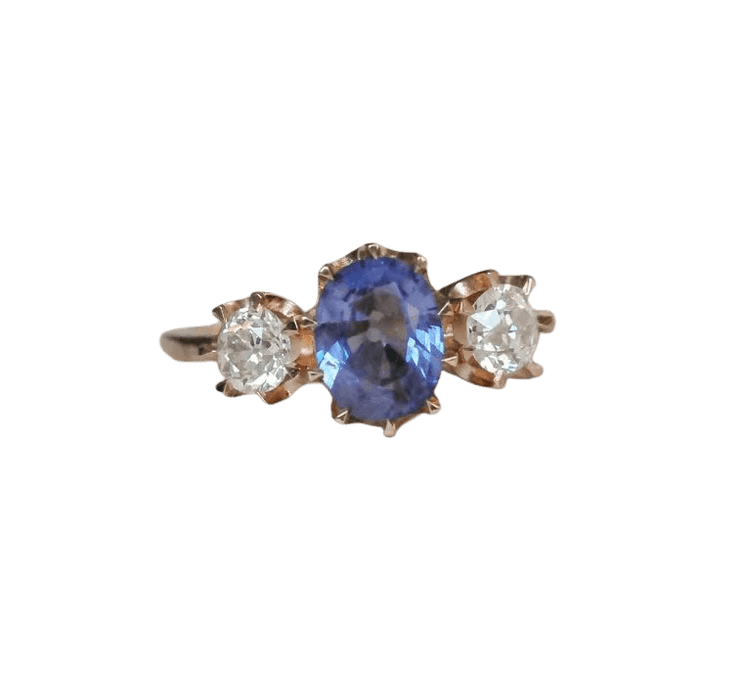 Bague 53.5 Bague ancienne en saphir bleu et diamant 58 Facettes