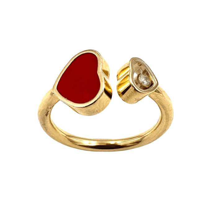 Bague 56 CHOPARD - bague Happy Hearts, or rose diamant et pierre rouge 58 Facettes