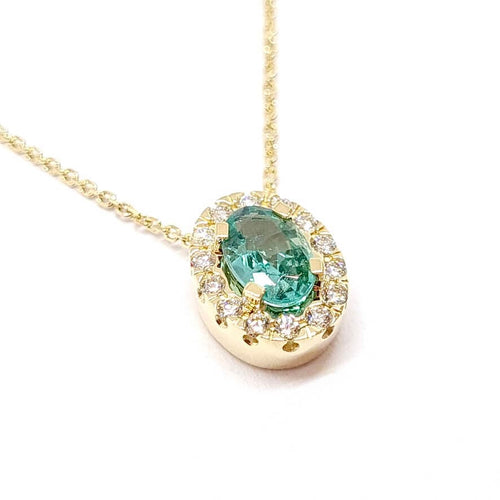 Necklace 18-carat yellow gold necklace with emerald and diamonds 58 Facettes