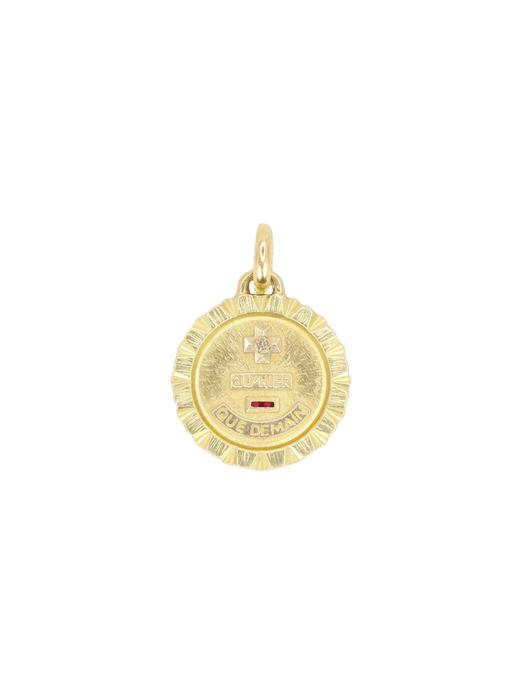 Pendentif AUGIS - Médaille amour ronde striée or jaune diamants rubis 58 Facettes J620