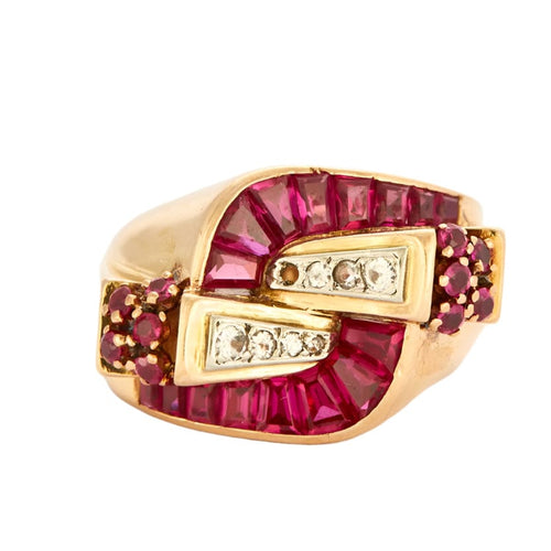 Bague 54 Bague Tank or rose et rubis de synthèse 58 Facettes DV0495-3