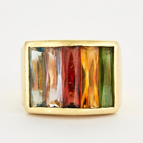 Bague 55 STERN - Bague pont or jaune, pierres fines de couleur 58 Facettes DV0495-4