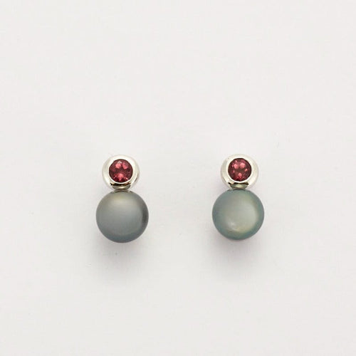 Boucles d'oreilles Boucles d'oreilles or gris, perle de Tahiti et tourmaline rose 58 Facettes DV0495-8