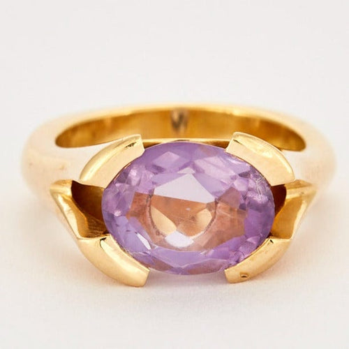 Bague 53 Bague moderniste en or jaune et améthyste 58 Facettes DV0523-4