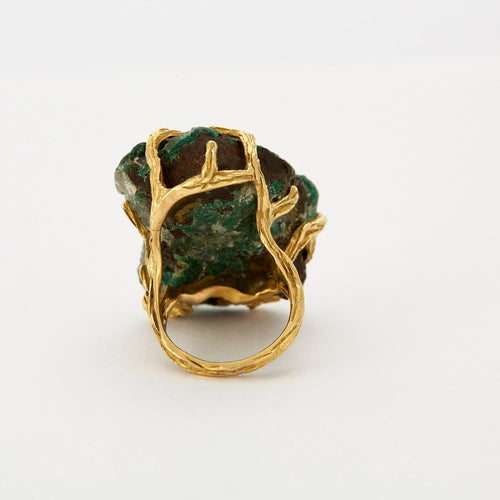 Bague 51 Bague moderniste or jaune et racine d'émeraude 58 Facettes DV1707-1