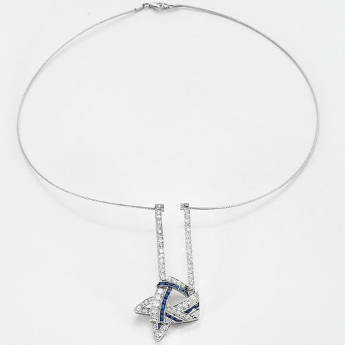 Collier Collier en or gris et pendentif en platine, diamants saphirs 58 Facettes DV0565-2