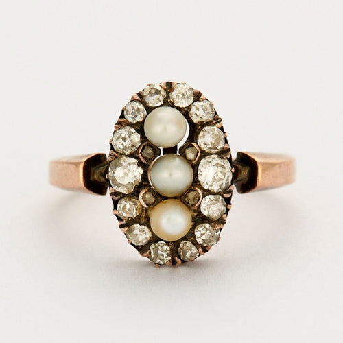 Bague 53 Bague Epoque Napoléon III Or rose et Argent, Diamants et Perles 58 Facettes DV0569-20
