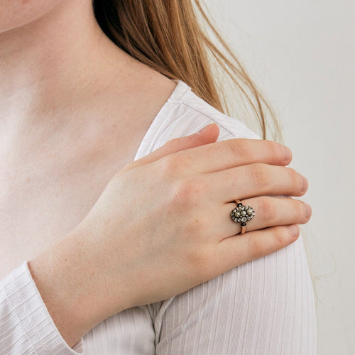 Bague 53 Bague Epoque Napoléon III Or rose et Argent, Diamants et Perles 58 Facettes DV0569-20