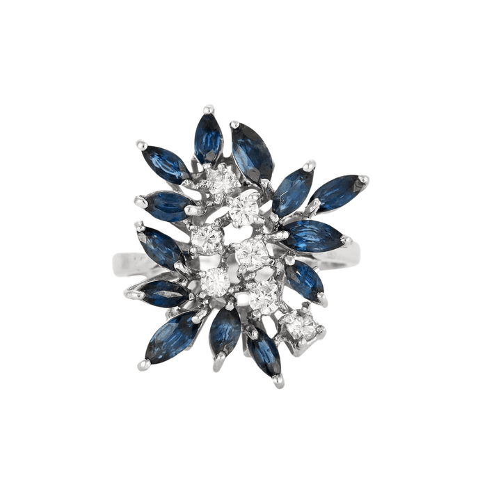 Bague 54 Bague cluster - or gris, saphirs et diamants 58 Facettes DV0597-4