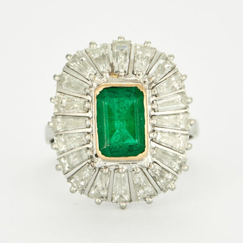 Bague 55 Bague en or blanc avec émeraude et diamants 58 Facettes DV0602-4