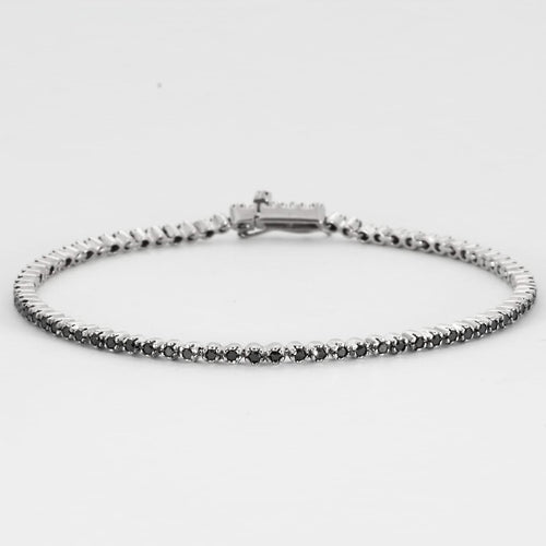 Bracelet Bracelet ligne en or gris et diamants noirs facettés 58 Facettes DV3020-4