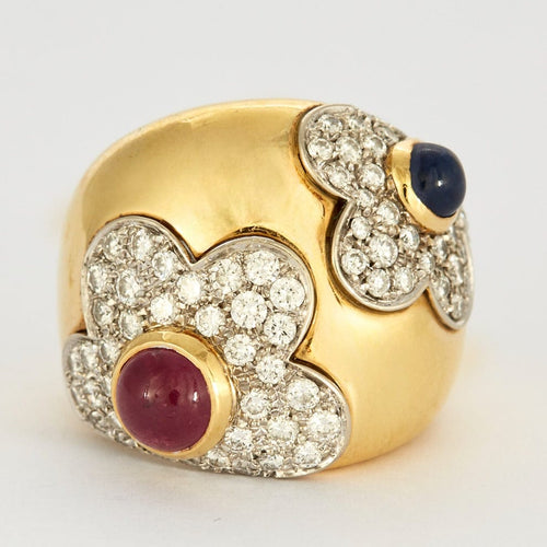 Bague 53 Bague boule sertie d'un rubis, saphir et diamants 58 Facettes DV0090-2