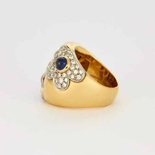 Bague 53 Bague boule sertie d'un rubis, saphir et diamants 58 Facettes DV0090-2