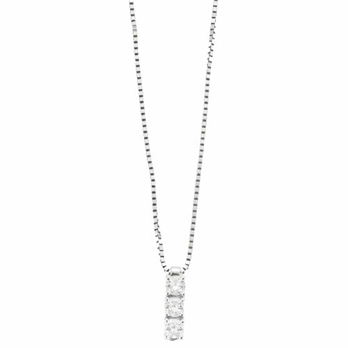 Collier Chaîne et pendentif en or gris, trois diamants. 58 Facettes DV0617-1