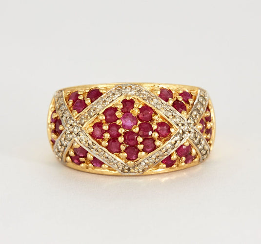 Bague 54 Bague Boule en or jaune rubis facettés et lignes de diamants 58 Facettes DV2518-1
