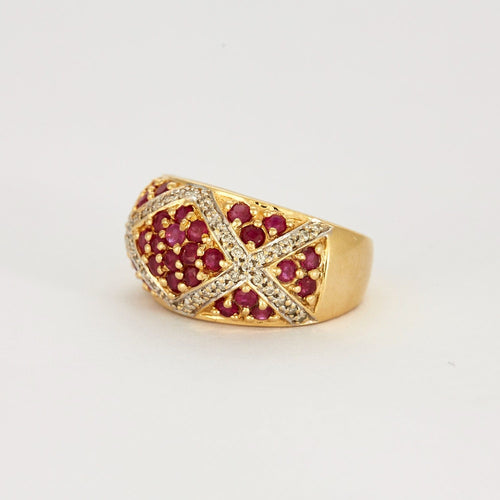 Bague 54 Bague Boule en or jaune rubis facettés et lignes de diamants 58 Facettes DV2518-1