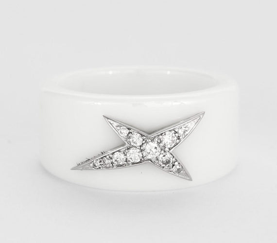 Bague 53 MAUBOUSSIN - Etoile d'ange.  Bague céramique blanche or blanc et diamants 58 Facettes DV0630-1