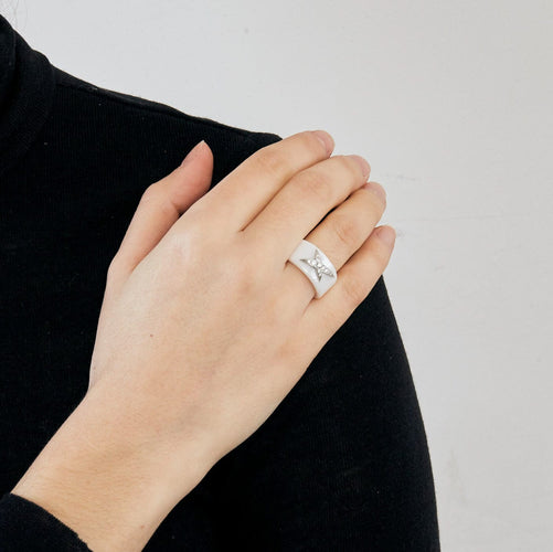 Bague 53 MAUBOUSSIN - Etoile d'ange.  Bague céramique blanche or blanc et diamants 58 Facettes DV0630-1