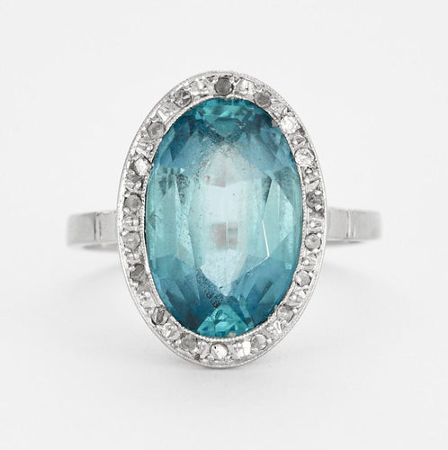 Bague 49 Bague en or blanc pierre de synthèse et diamants taillés en rose 58 Facettes DV0631-1