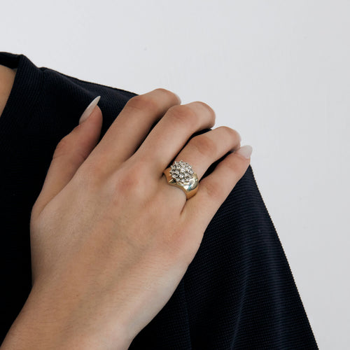 Bague 54 Bague fleur diamants sertis sur or jaune 14 carats 58 Facettes DV2289-4