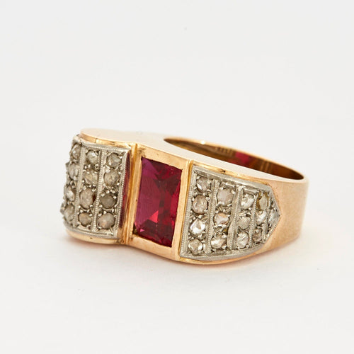 Bague 57 Bague Tank - platine, or jaune, rubis et diamants 58 Facettes DV2524-3