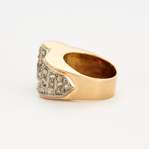 Bague 57 Bague Tank - platine, or jaune, rubis et diamants 58 Facettes DV2524-3