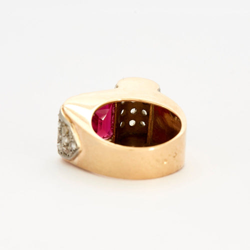 Bague 57 Bague Tank - platine, or jaune, rubis et diamants 58 Facettes DV2524-3