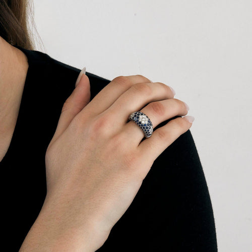 Bague 52 Bague boule pavage diamants et saphirs 58 Facettes DV0643-2-52-1