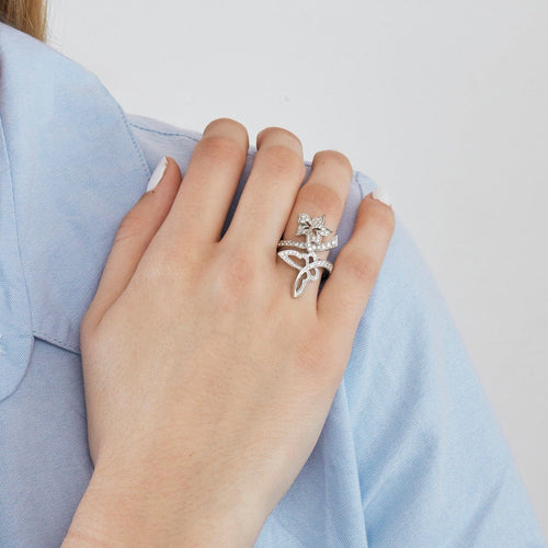 Bague 51 VAN CLEEF & ARPELS - Bague Flying Butterfly or gris diamants 58 Facettes DV3419-7