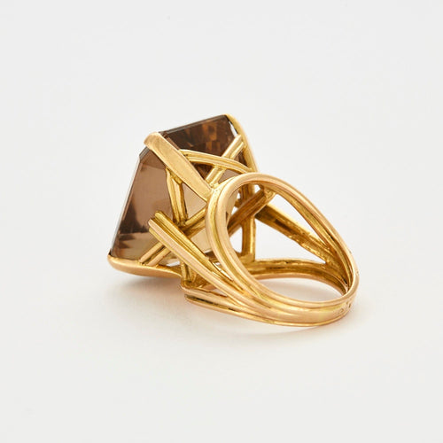 Bague 53 Bague en or jaune et quartz fumé 58 Facettes DV0598-7