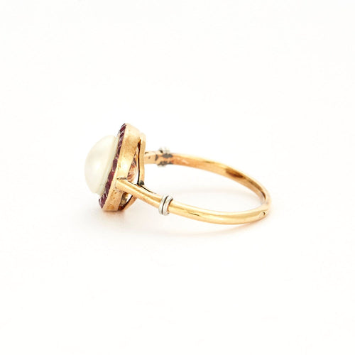 Bague 50 Bague en or jaune mabé et rubis calibrés 58 Facettes DV0658-3-50-2