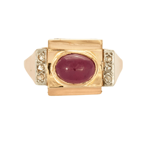 Bague 56 Bague or jaune et platine avec rubis et diamants 58 Facettes DV0013-12-56-3