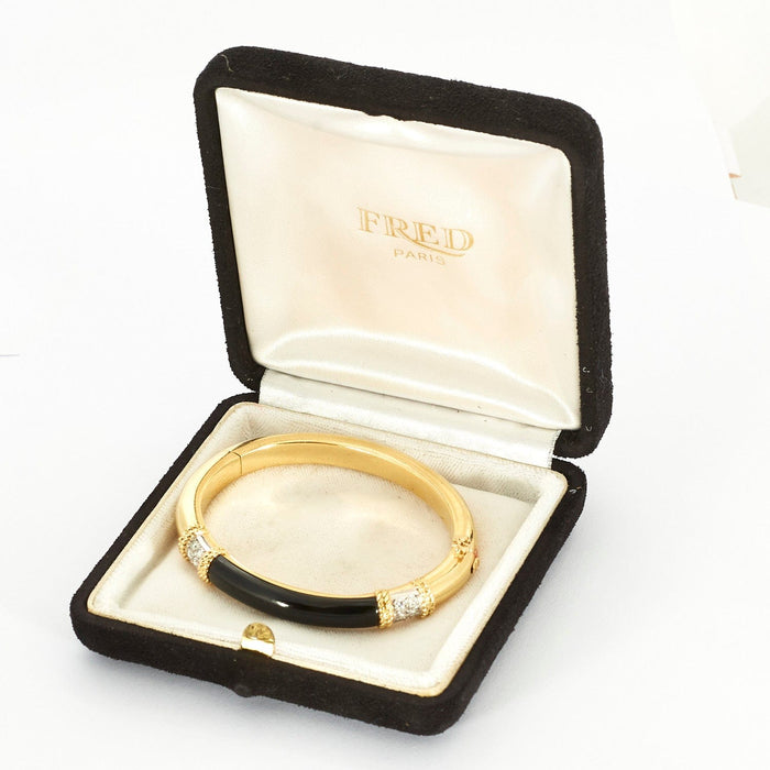 Bracelet FRED -  Bracelet ISAURE  jonc en or jaune onyx et diamants 58 Facettes DV0668-2