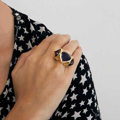 Bague 52 Bague moderniste or jaune améthystes et tourmalines roses 58 Facettes DV0397-6