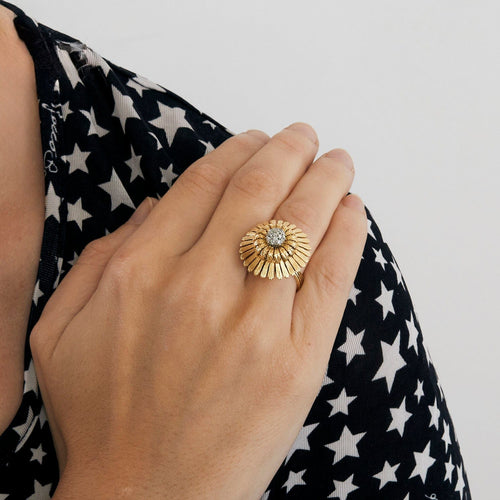 Bague 54 Bague fleur en or jaune avec diamants 58 Facettes DV4178-10